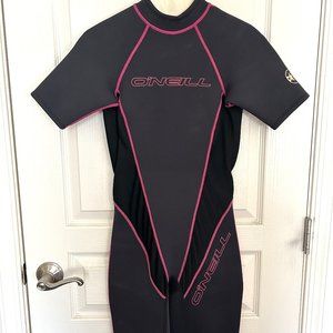 O’Neill Black Gray Style 7418 WET SUIT Short 100% Nylon Back Zip Womens Size 6
